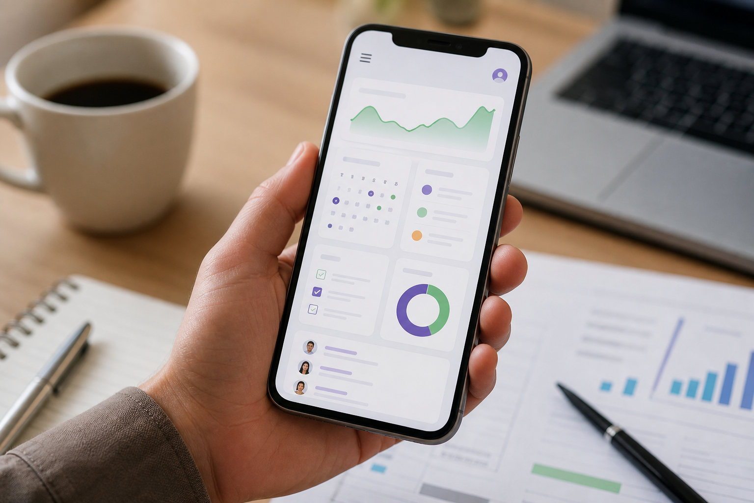 Business management app dashboard preview